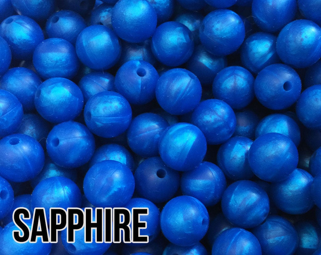 15 mm Round Sapphire Silicone Beads  (aka Metallic Blue)