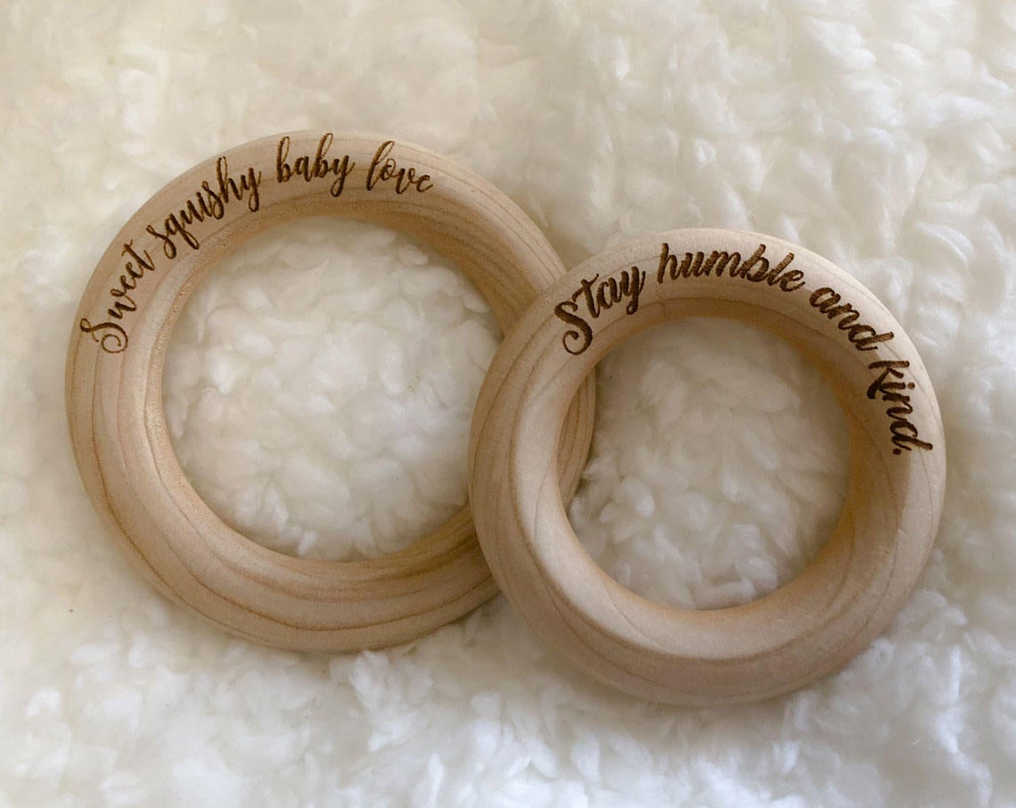 Birch Wood Teething Rings - 3", 2.2", 2.5", 1.75" - Conditioned with T-Balm (Organic Olive or Coconut Oil and Beeswax)