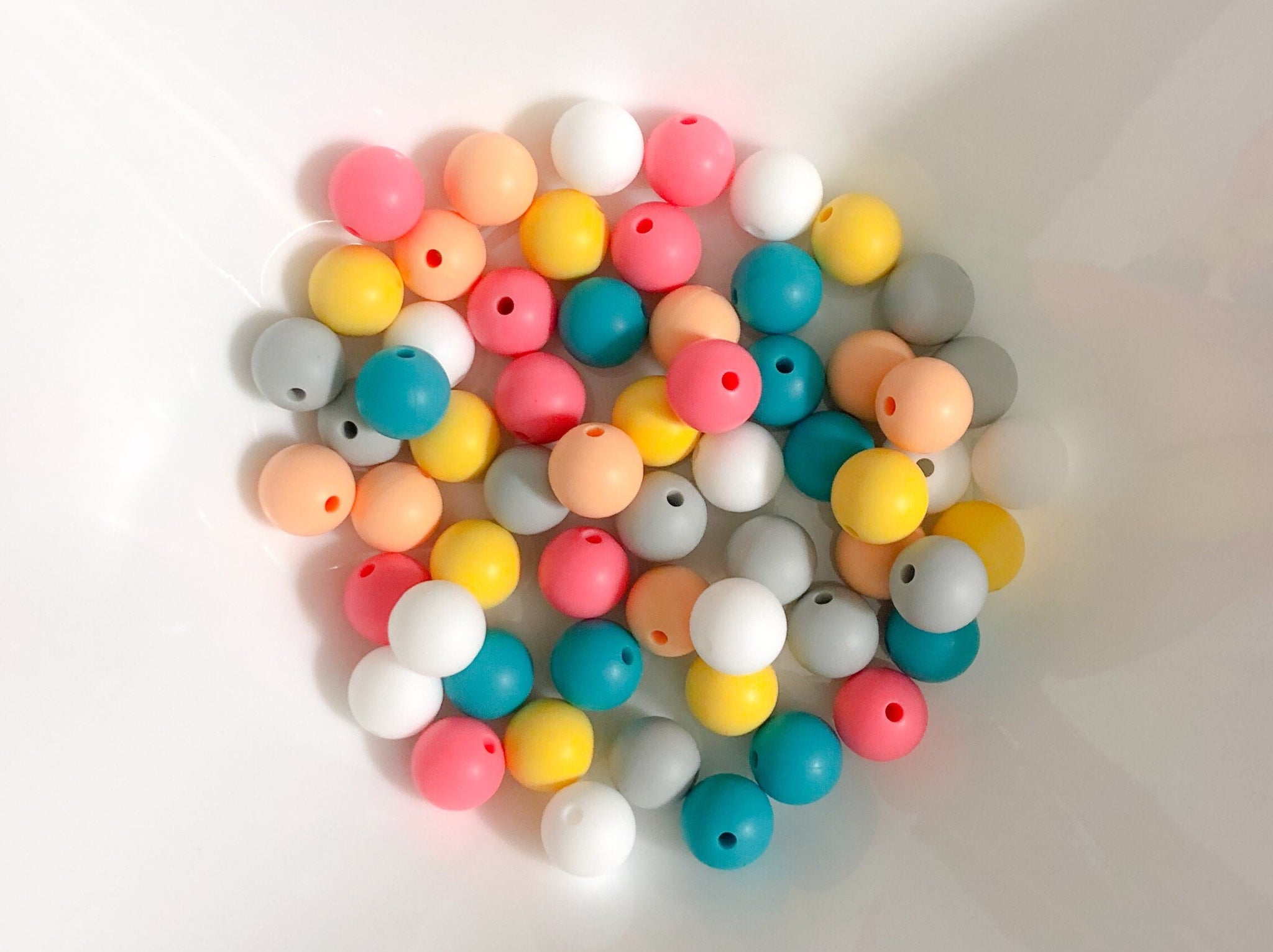60 Bulk Silicone Beads - Tropical Sunrise - Salmon, Peach, Custard, White, Dove, Scuba