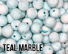 12 mm Round  Round Teal Marble Silicone Beads (aka Scuba, Turquoise) Geometric Bead