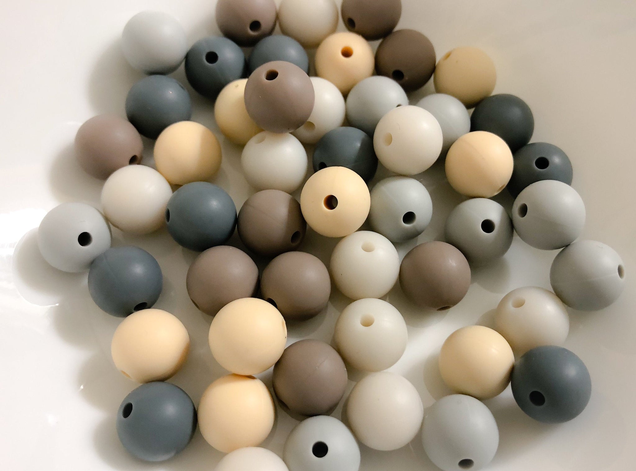 50 Bulk Silicone Beads - Feathers - Seal, Dove, Grey, Cafe, Ivory