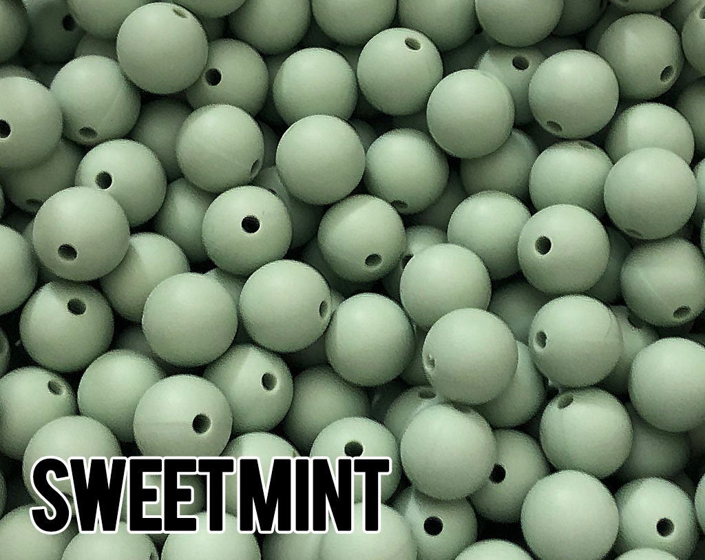 15 mm Round Sweet Mint Silicone Beads  (aka Dusty Mint Green)