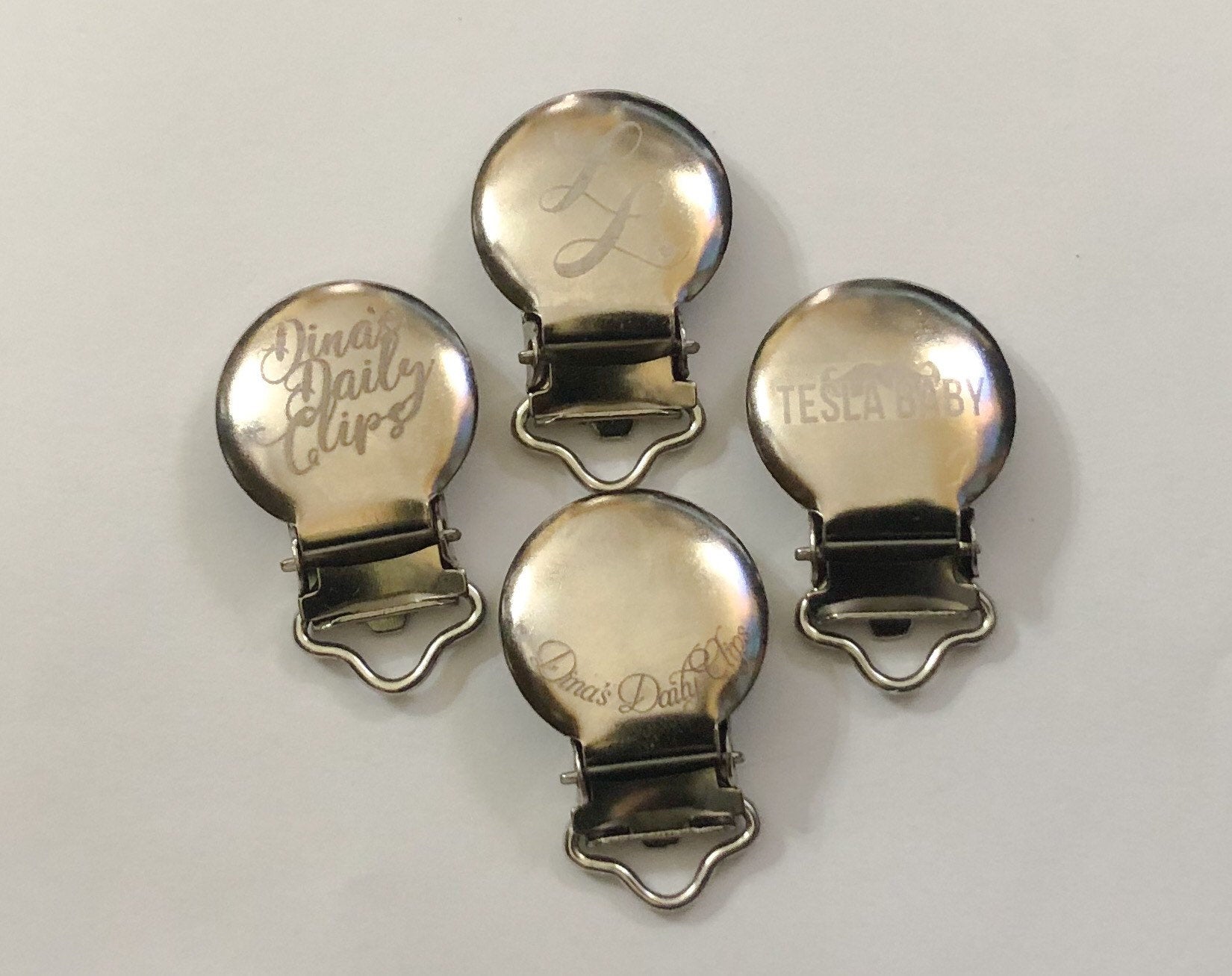 Mirror Finish Rose Gold Metal Round Pacifier Clip with or without Engraving - Circle Pacifier Chain Clasp - Engravable Clips