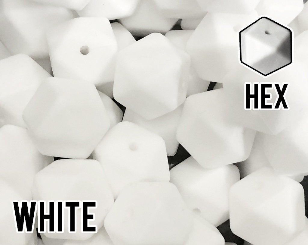 17 mm Hexagon White Silicone Beads (aka Snow)