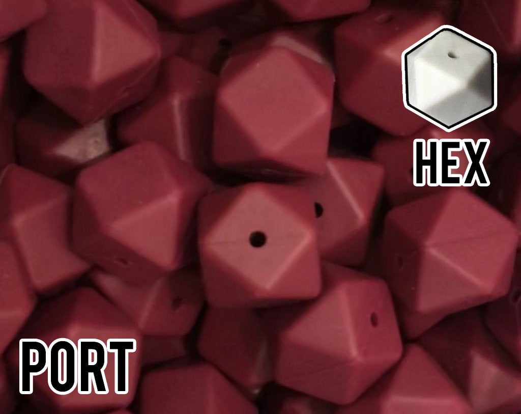 17 mm Hexagon Port Silicone Beads (aka Dark Red, Maroon, Burgundy)