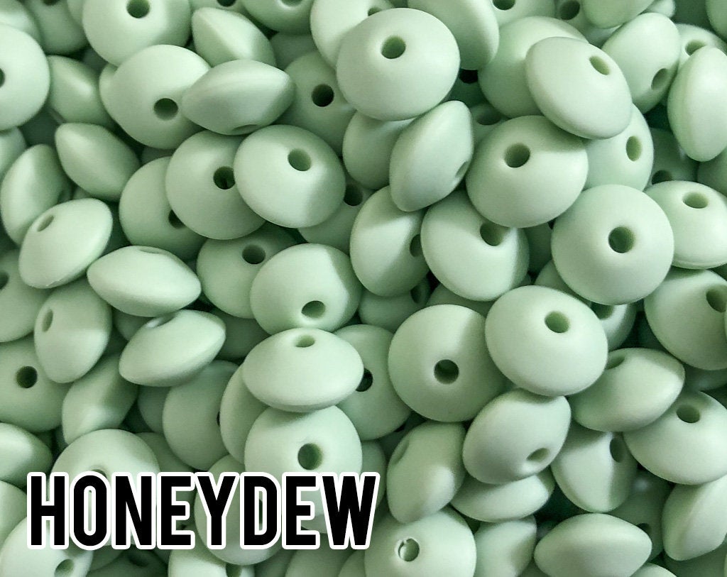 Small Abacus Lentil Silicone Beads in Honeydew (aka Light Green, Pastel Green) - 12 mm x 7 mm