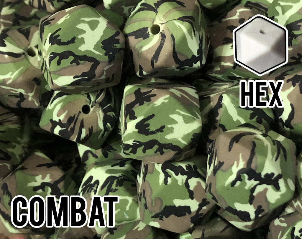 17 mm Hexagon Combat Silicone Beads (aka Camoflage, Military, Camo)