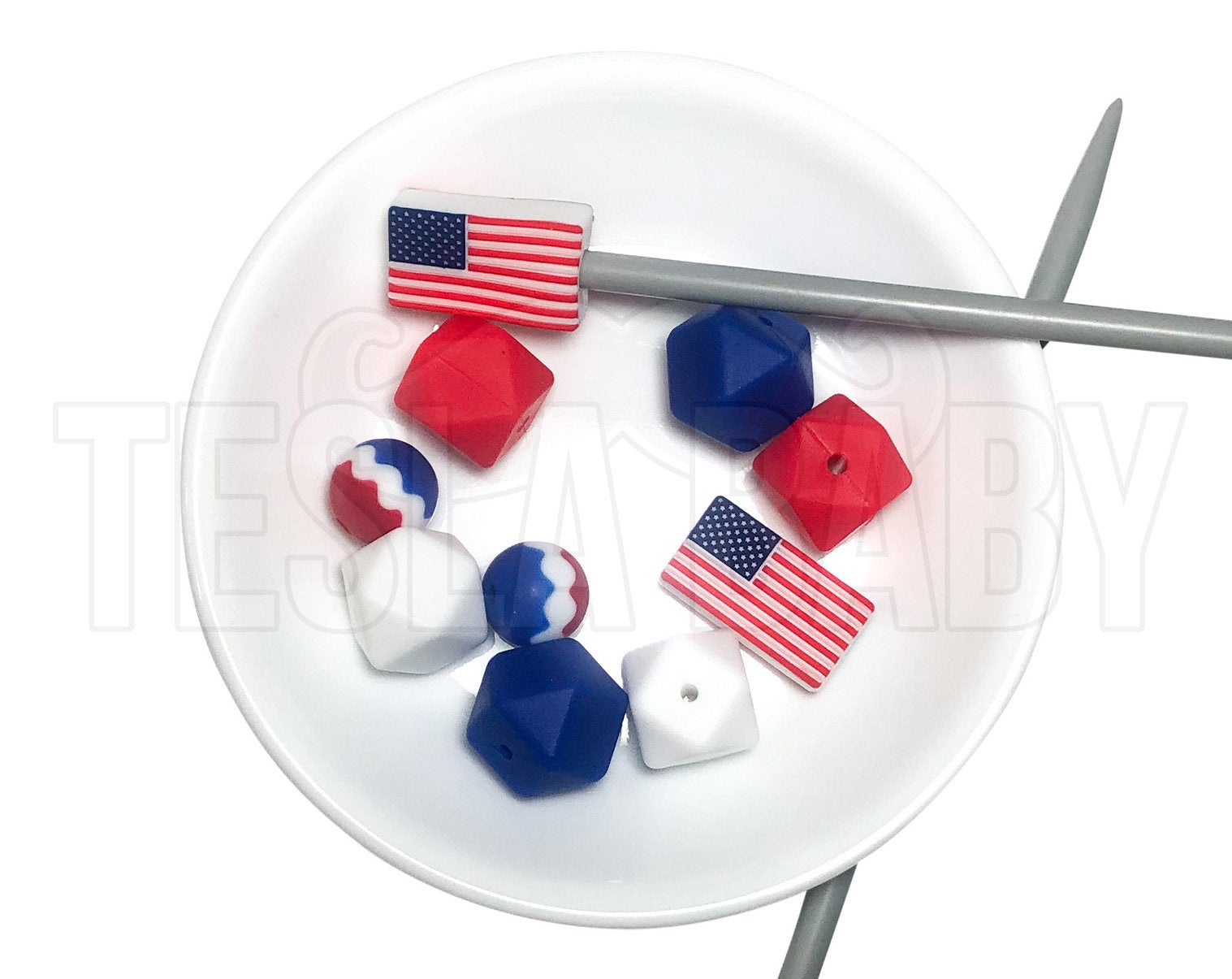 Knitting Needle Stoppers - Americana - Beader Caps - Beader Tips - Back Stoppers - Point Protectors - End Stoppers - Stitch Holder