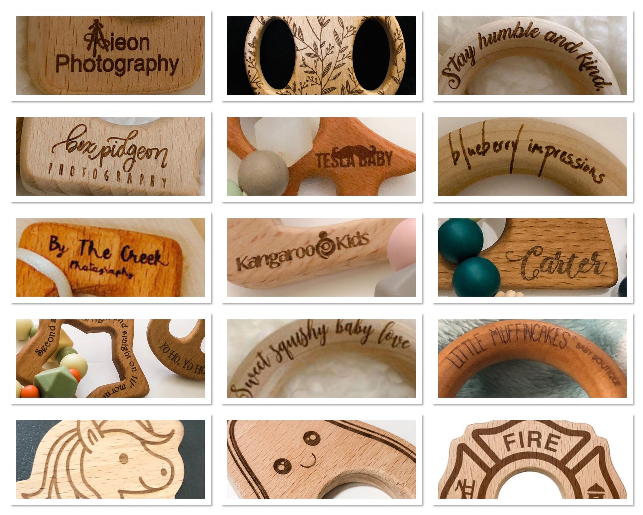 Croissant Shaped Bakery Engraved Wood Teether