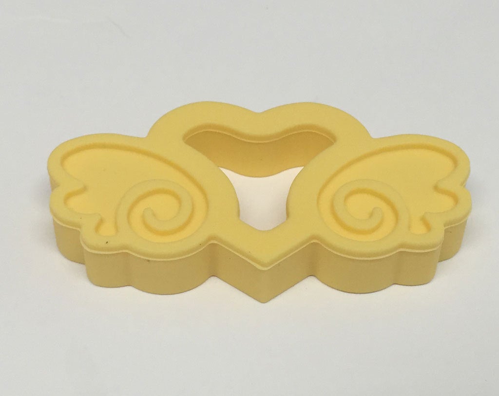 Silicone Heart with Wings Teether in Custard - Silicone Teething, Silicone Teether, Teething Pendant