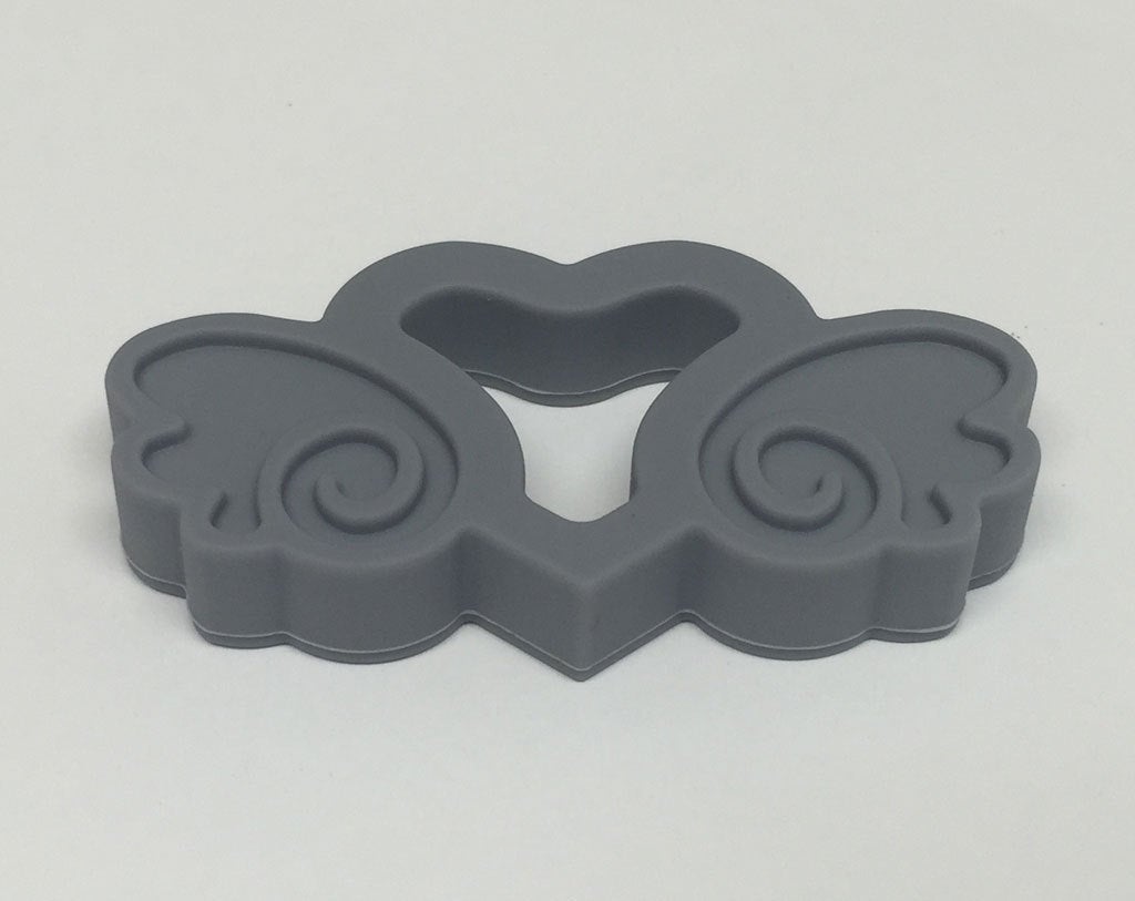 Silicone Heart with Wings Teether in Grey - Silicone Teething, Silicone Teether, Teething Pendant