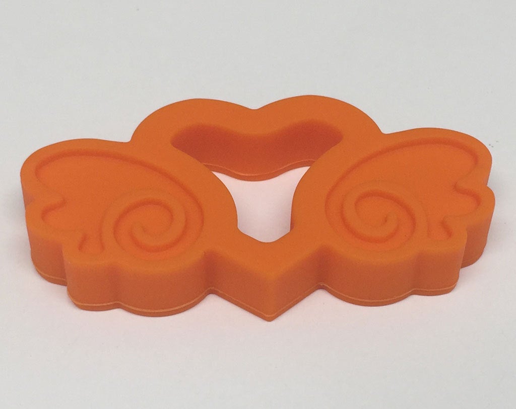 Silicone Heart with Wings Teether in Orange - Silicone Teething, Silicone Teether, Teething Pendant