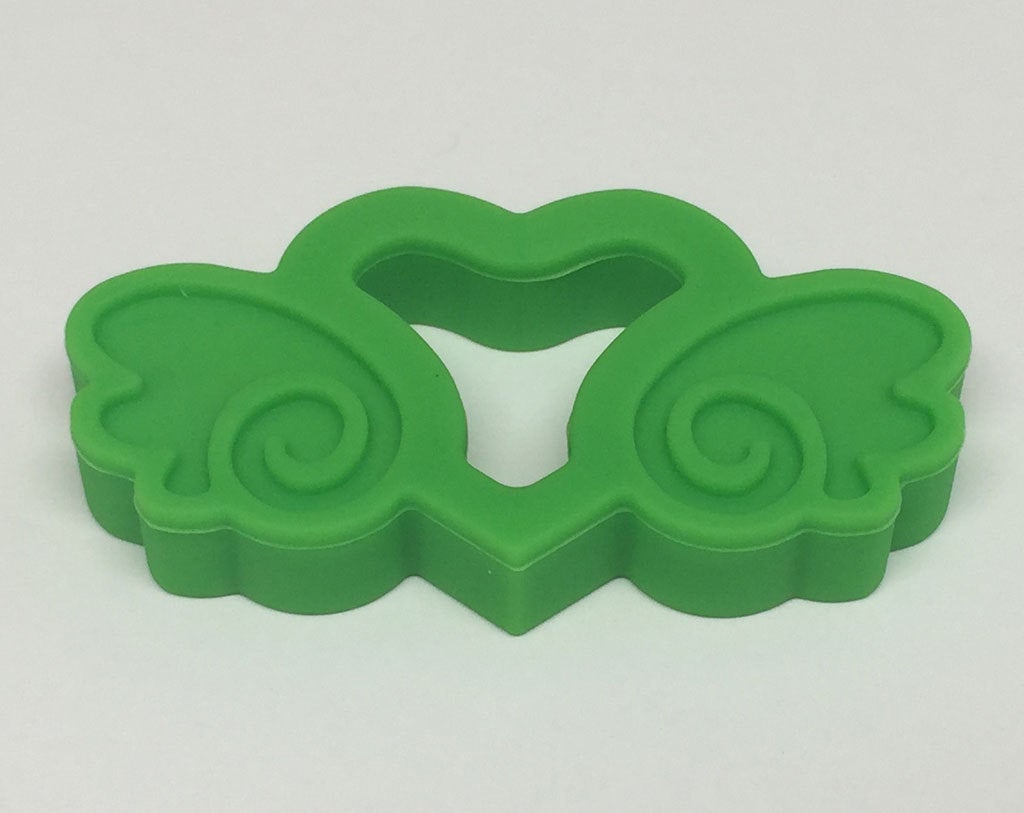 Silicone Heart with Wings Teether in Grass - Silicone Teething, Silicone Teether, Teething Pendant