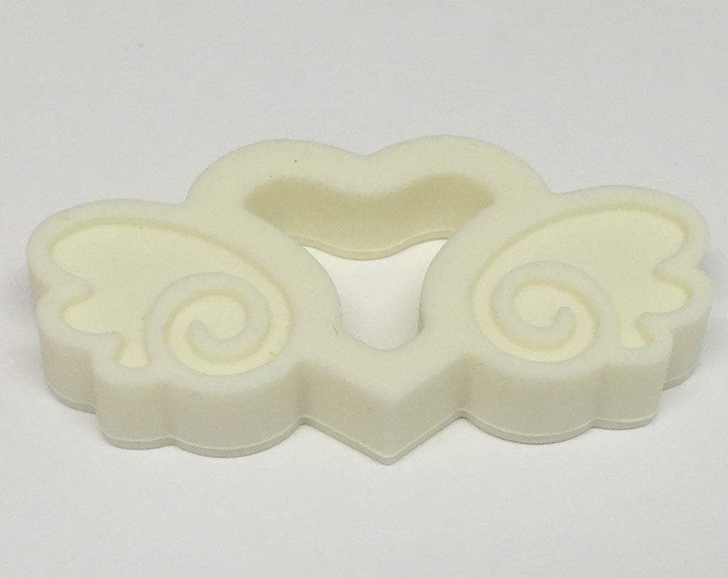 Silicone Heart with Wings Teether in Ivory - Silicone Teething, Silicone Teether, Teething Pendant