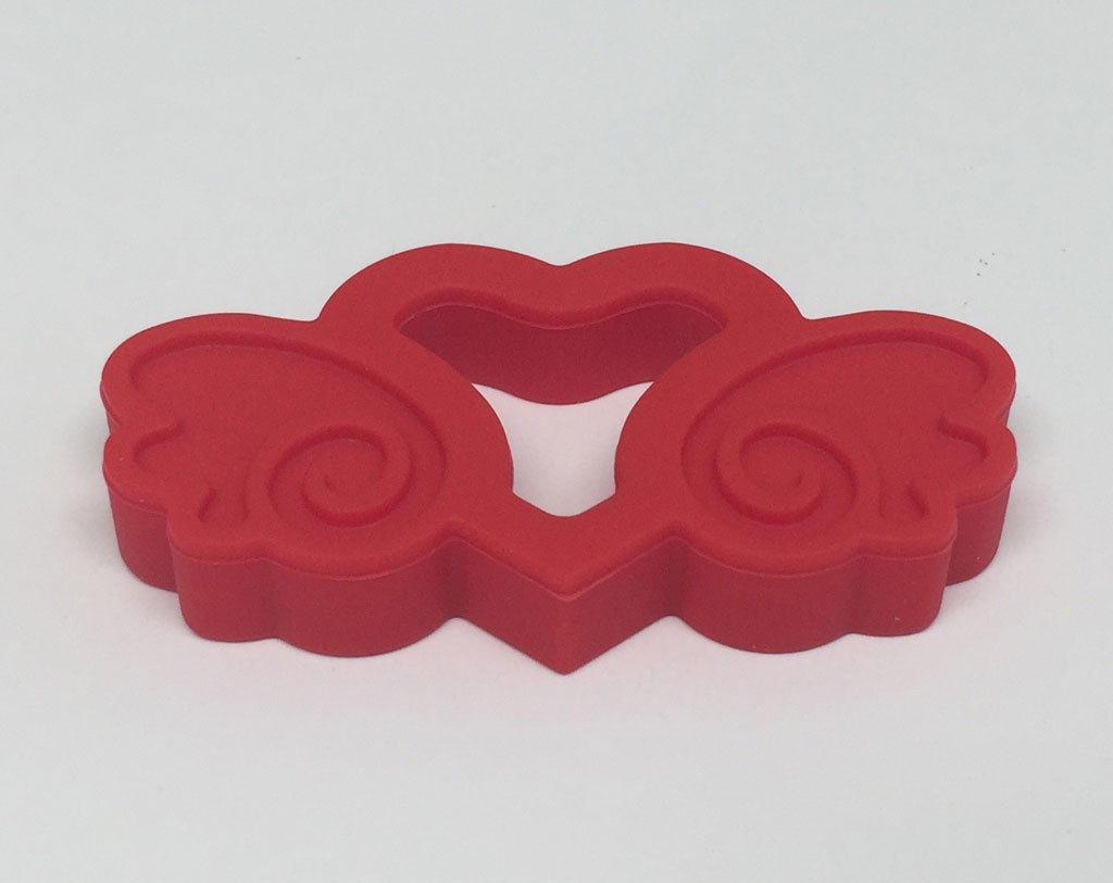 Silicone Heart with Wings Teether in Red - Silicone Teething, Silicone Teether, Teething Pendant