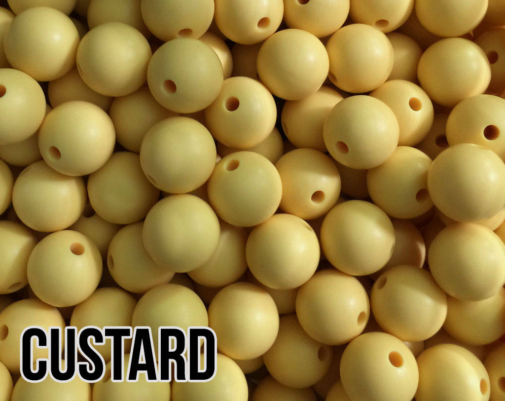 9 mm Round  Round Custard Silicone Beads (aka Maize, Mustard Yellow)