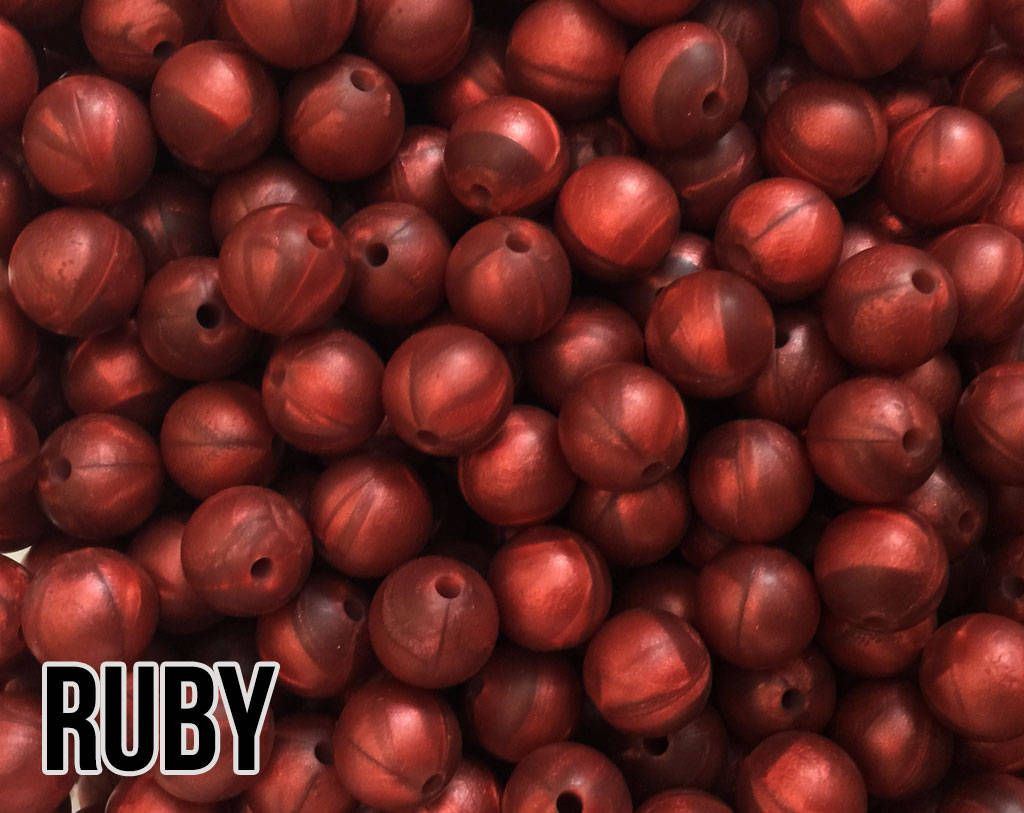 9 mm Round  Round Ruby Silicone Beads (aka Metallic Scarlet Red)
