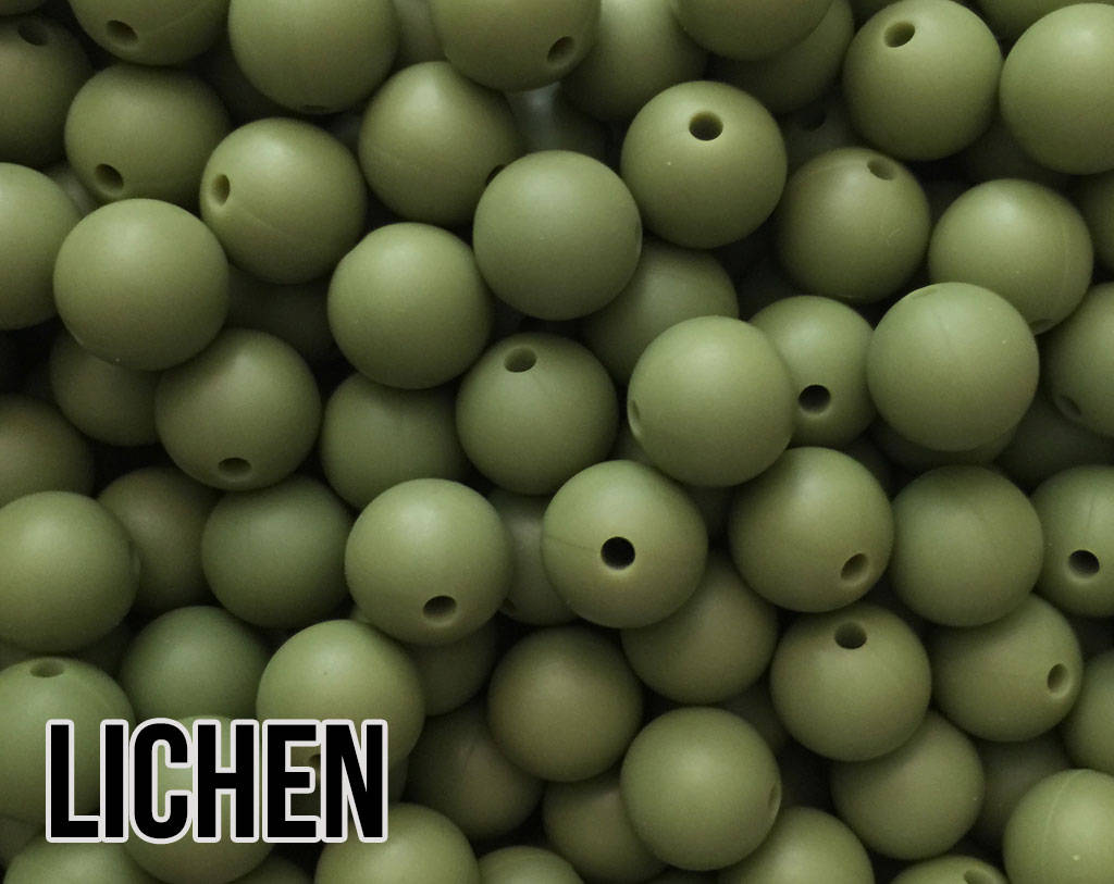 9 mm Round  Round Lichen Silicone Beads (aka Light Green, Olive)