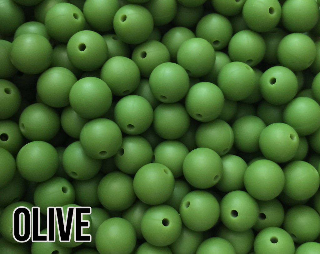 9 mm Round  Round Olive Silicone Beads (aka Army Green)