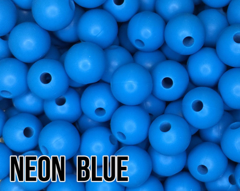 9 mm Round  Round Neon Blue Silicone Beads