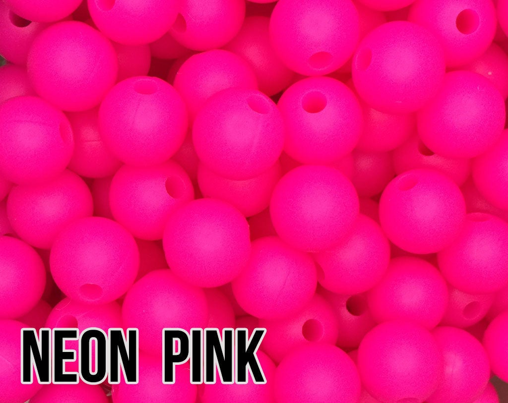 9 mm Round  Round Neon Pink Silicone Beads