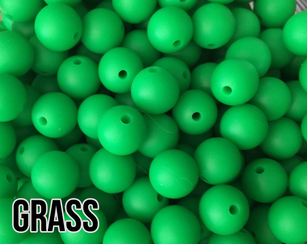12 mm Round  Round Grass Silicone Beads (aka Bright Green)
