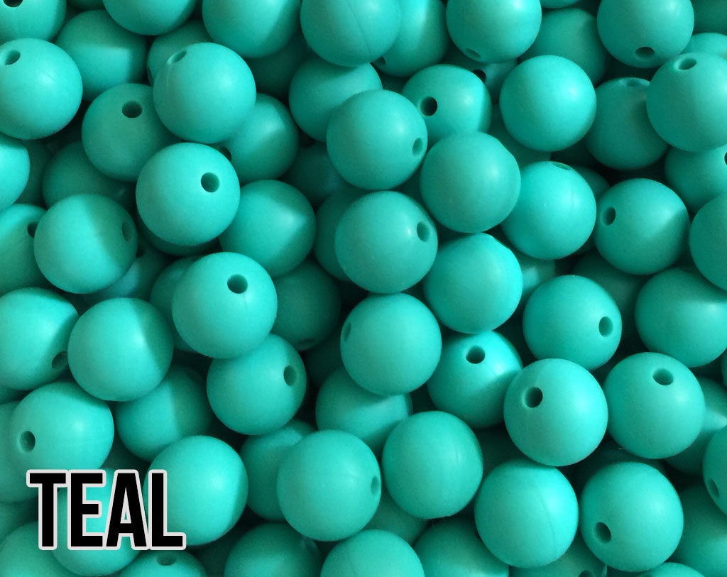 15mm Turquoise Silicone Beads, Teal Round Silicone Beads, Teal Beads  Wholesale