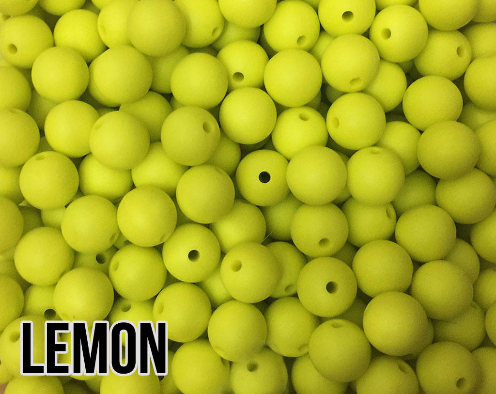 15 mm Round Lemon Silicone Beads  (aka Lemon Yellow)