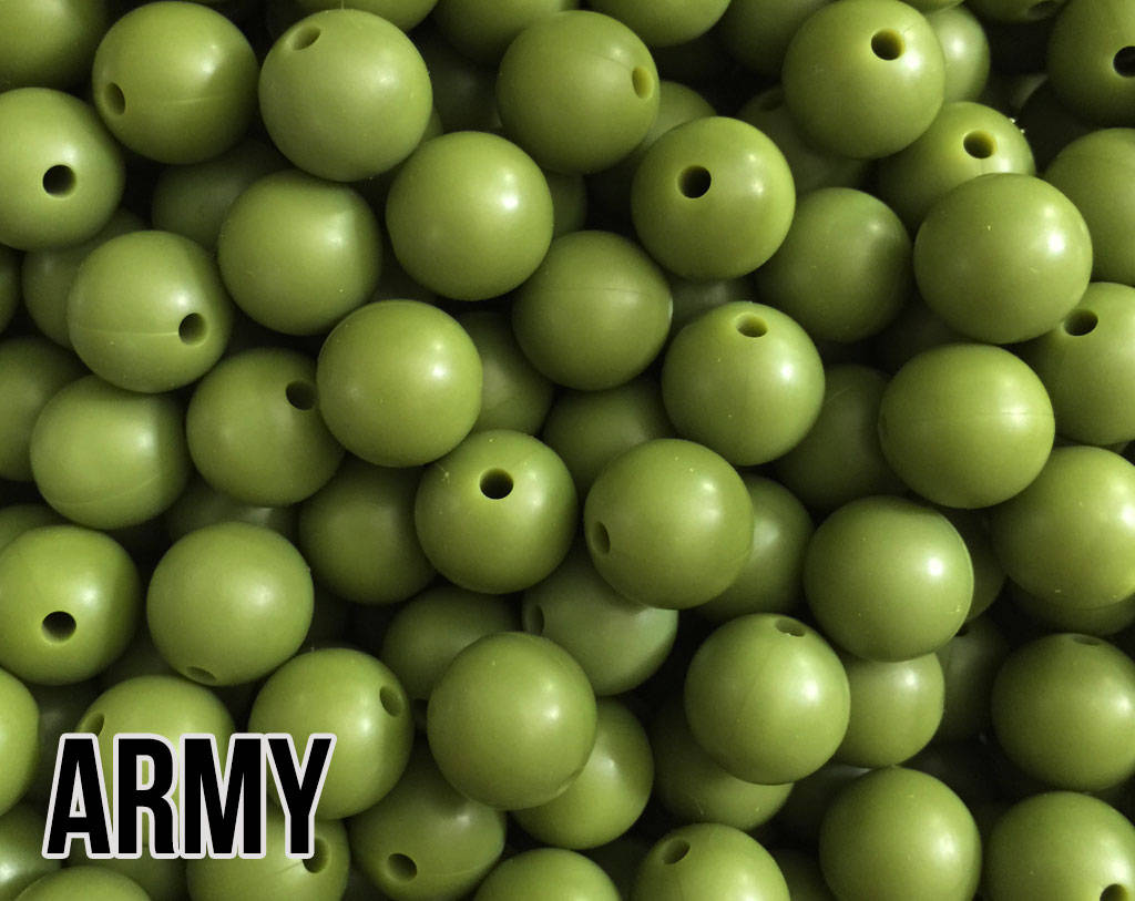 15 mm Round Army Silicone Beads  (aka Olive Green)