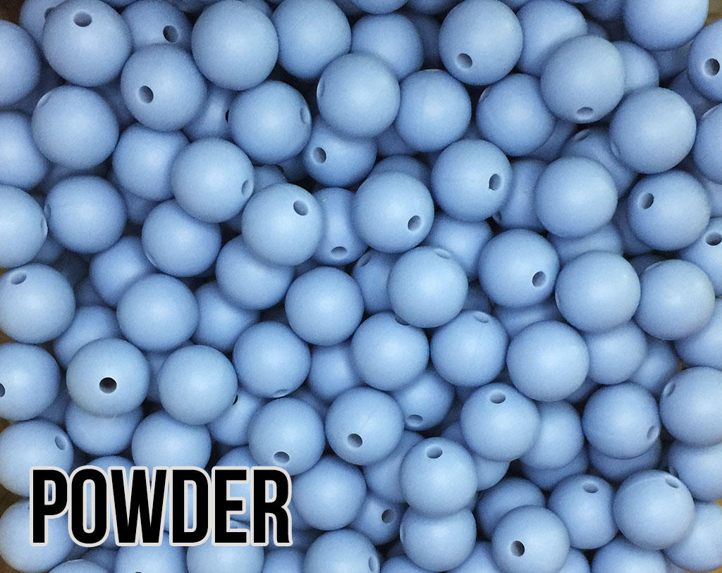 15 mm Round Powder Silicone Beads  (aka Blue, Blue Grey)