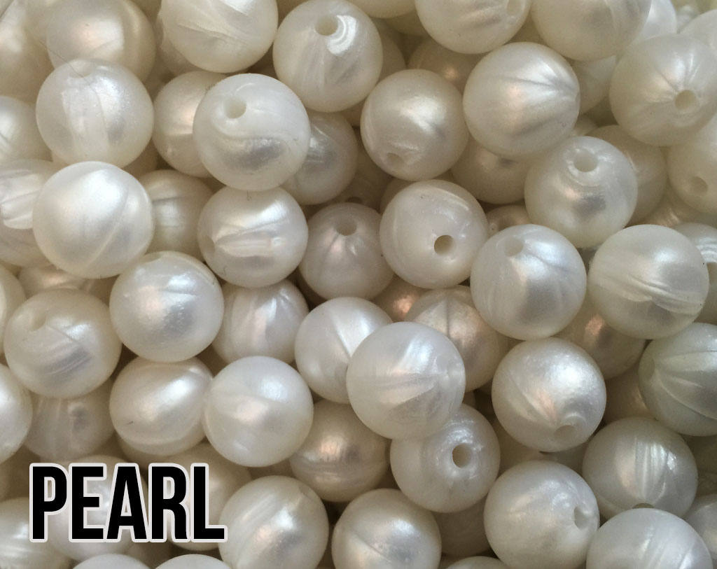 15 mm Round Pearl Silicone Beads  (aka Metallic White)