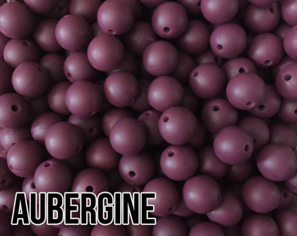15 mm Round Aubergine Silicone Beads  (aka Dark Magenta, Burgundy, Dark Red)