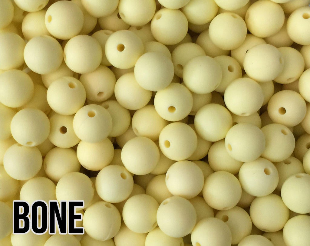 15 mm Round Bone Silicone Beads  (aka Light Yellow, Ivory)