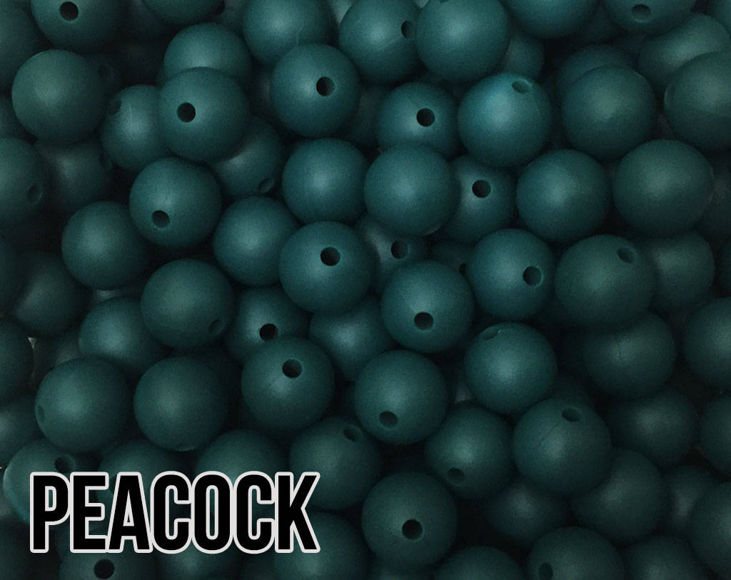 15 mm Round Peacock Silicone Beads  (aka Dark Teal, Turquoise)