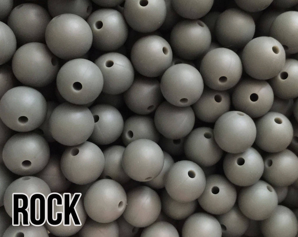 15 mm Round Rock Silicone Beads  (aka Dark Grey, Dark Green Grey)