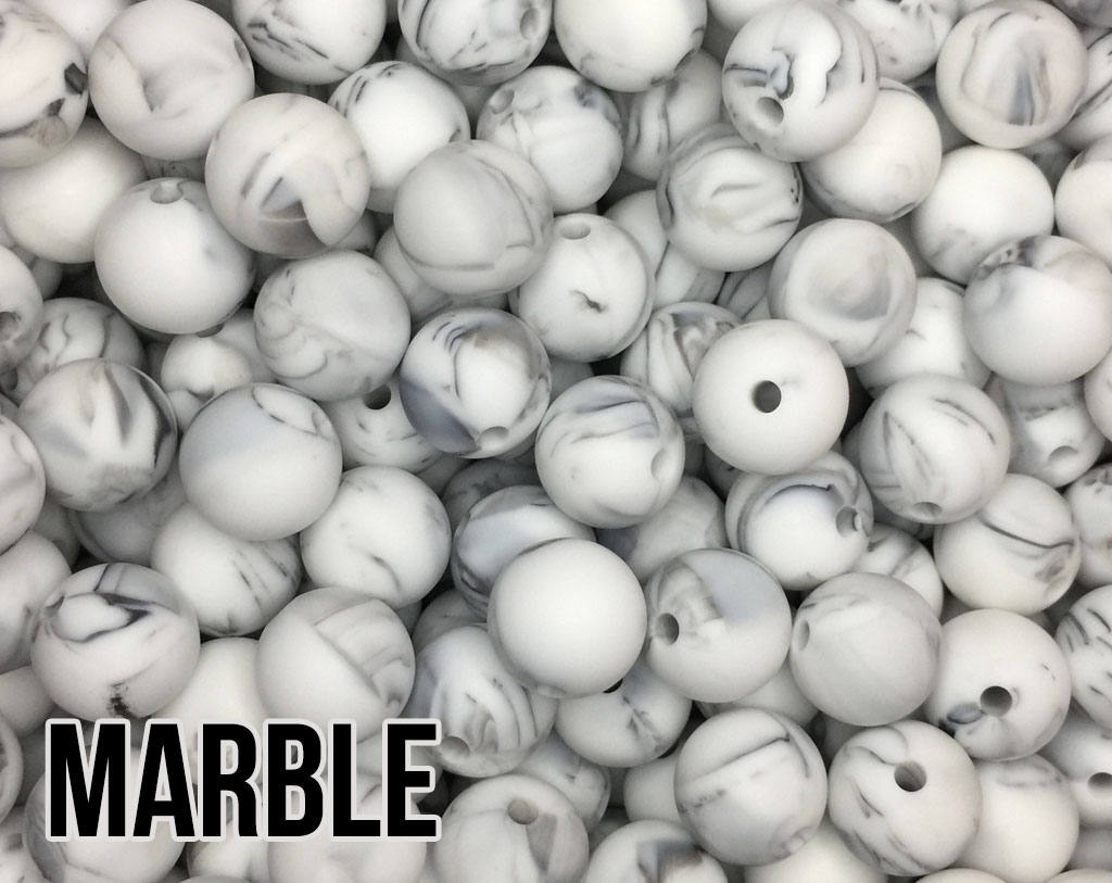 15 mm Round Marble Silicone Beads  (black, white, and grey)