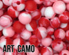 15 mm Round Art Camo Silicone Beads  (red, white, pink)