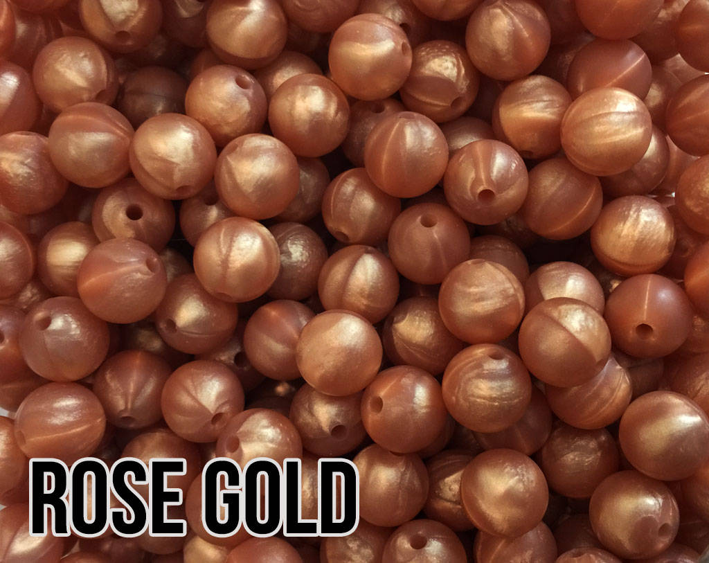 12 mm Round  Round Rose Gold Silicone Beads (aka Metallic Rose Gold)