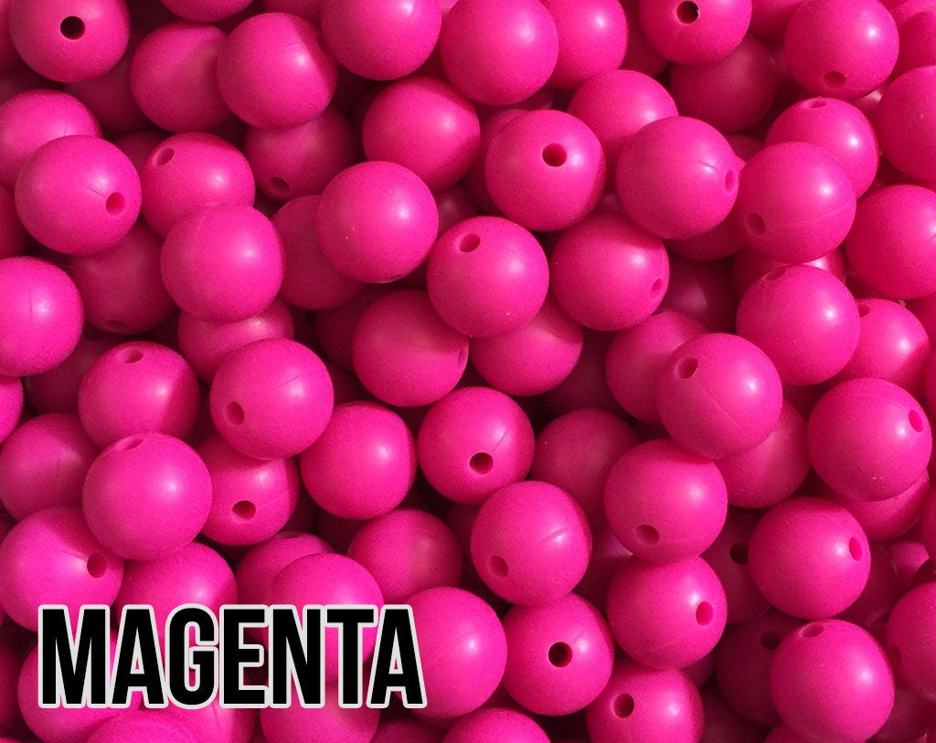 15 mm Round Magenta Silicone Beads  (aka Violet Red, Bright Pink)