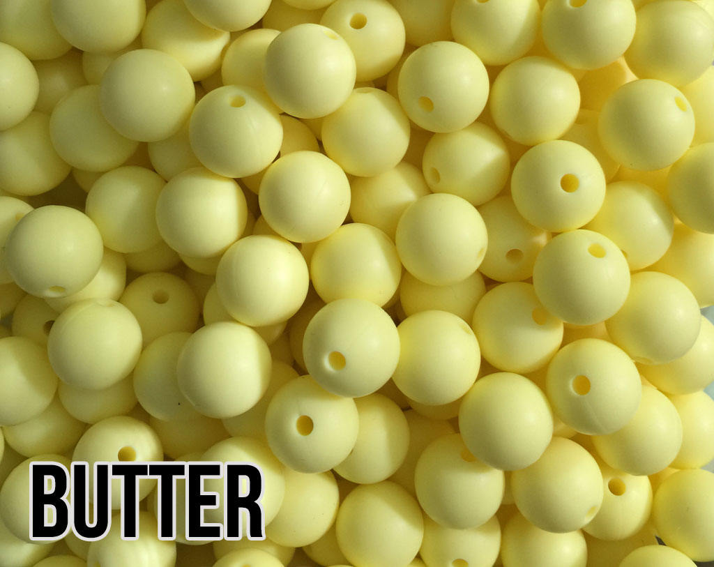 15 mm Round Butter Silicone Beads  (aka Cream Yellow, Light Yellow, Pastel Yellow)