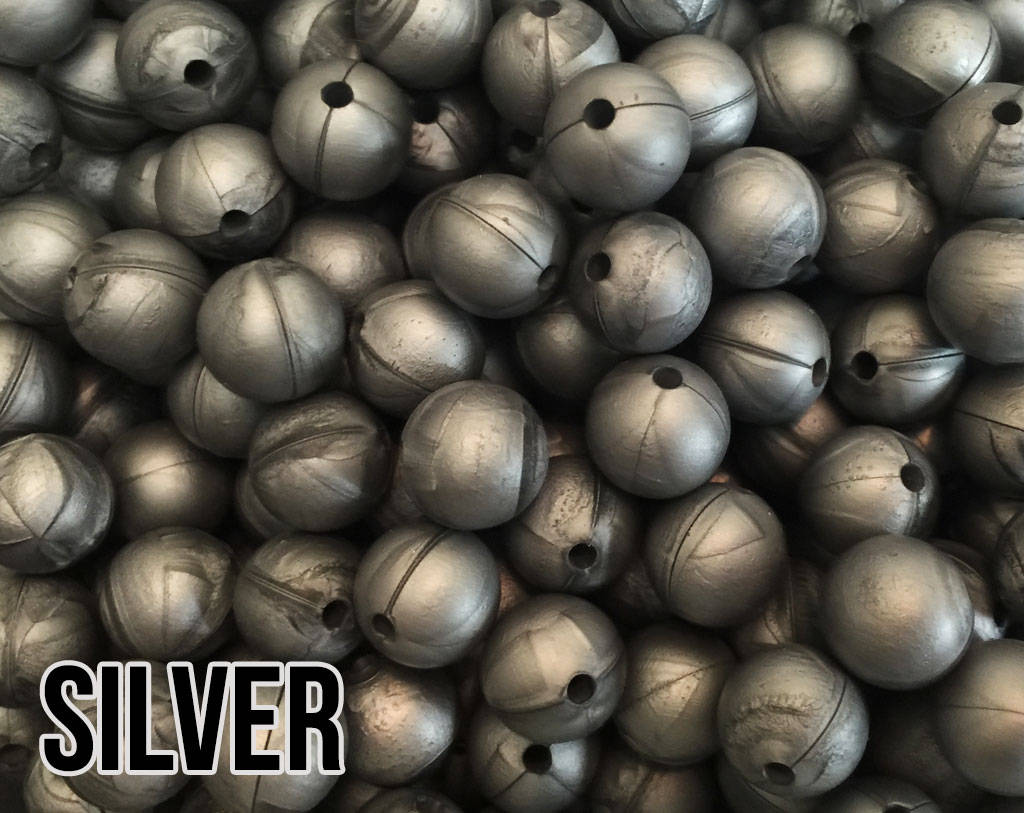 15 mm Round Silver Silicone Beads  (aka Metallic Grey)