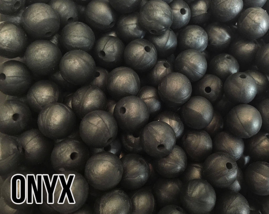 15 mm Round Onyx Silicone Beads  (aka Metallic Black)