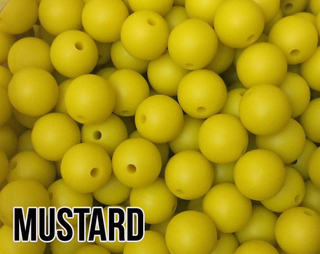 15 mm Round Mustard Silicone Beads  (aka Medium Chartreuse Yellow)