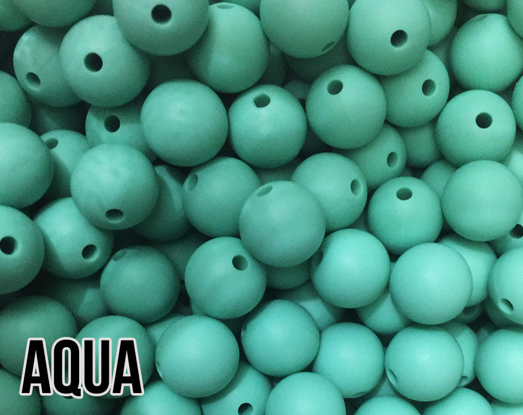 15 mm Round Aqua Silicone Beads  (aka Medium Teal, Turquoise)