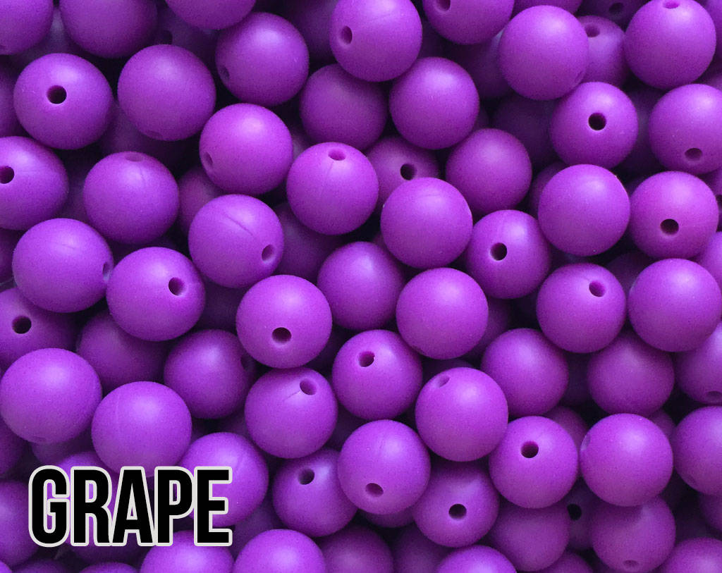 15 mm Round Grape Silicone Beads  (aka Bright Purple)