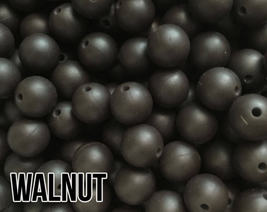 15 mm Round Walnut Silicone Beads  (aka Dark Brown)