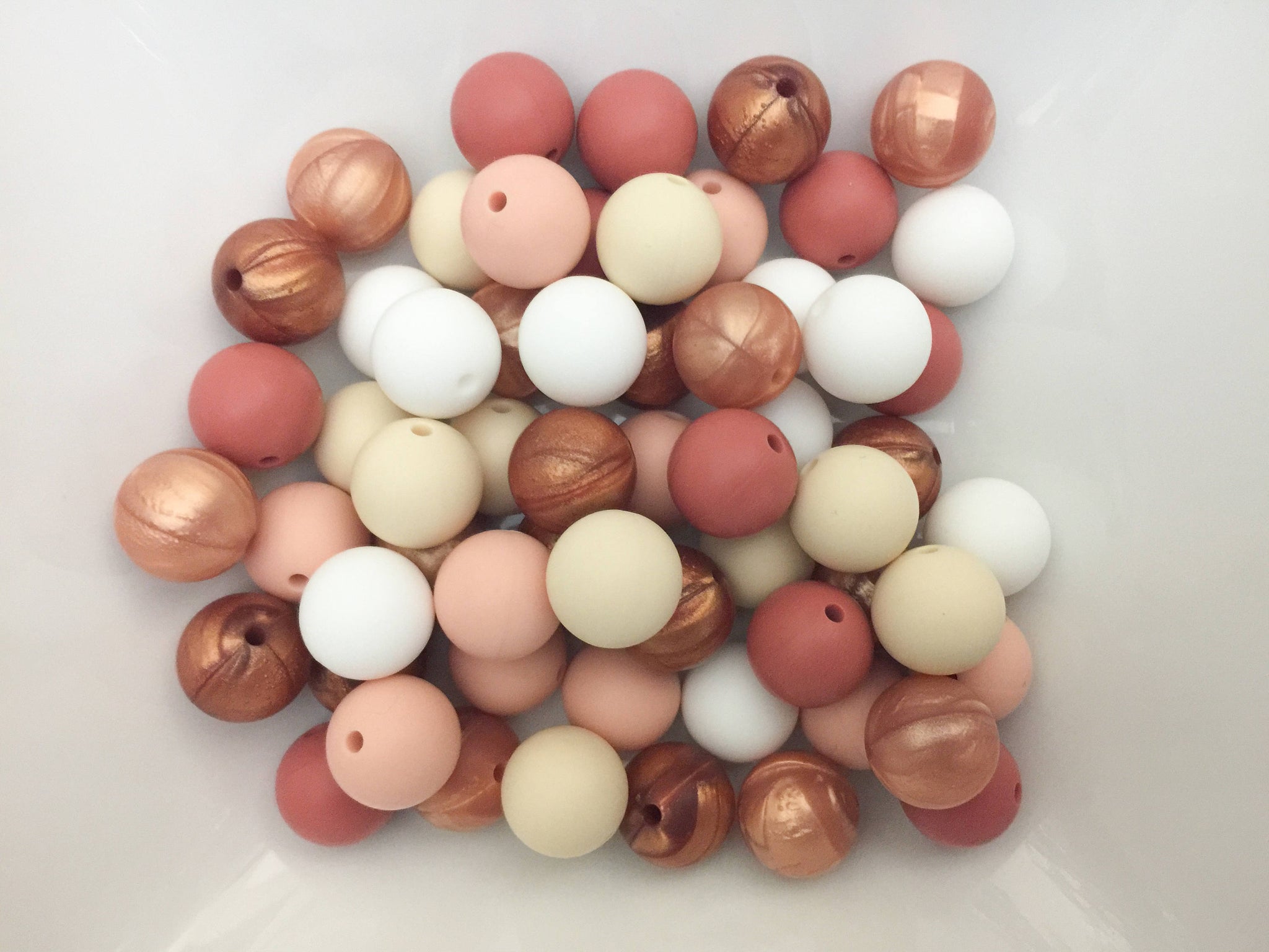 60 Bulk Silicone Beads - Rose Gold, Copper, Porcelain, Ivory, Terra, White