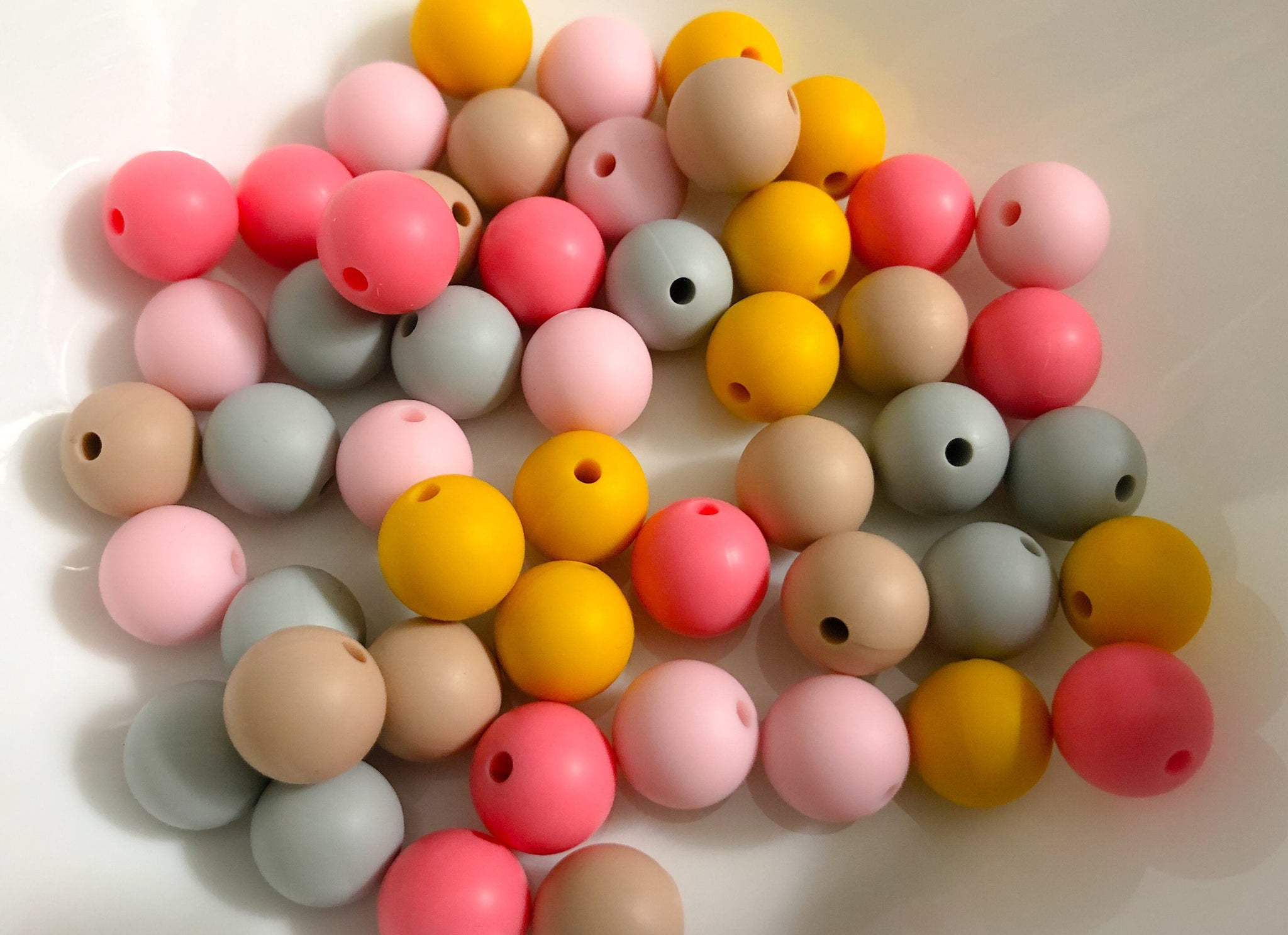 50 Bulk Silicone Beads - Cherry Blossom - Salmon, Quartz, Oatmeal, Dove, Pencil