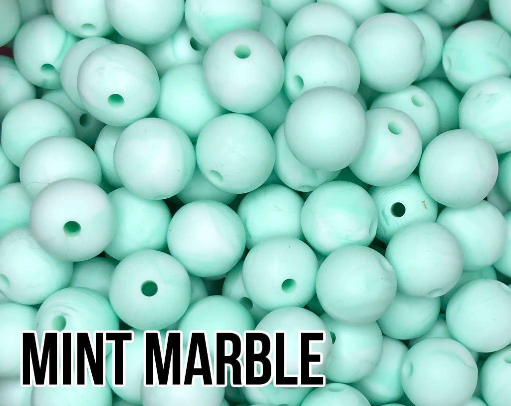 12 mm Round  Round Mint Marble Silicone Beads (aka Green, Minty, Pastel) Geometric Bead