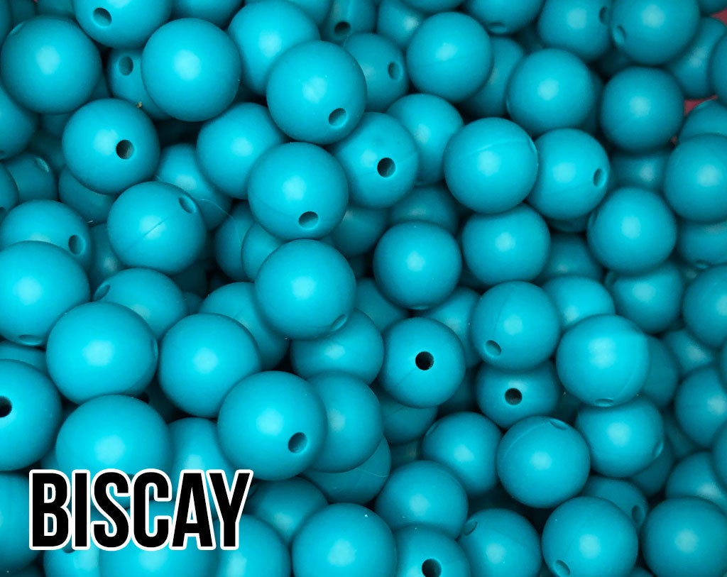 12 mm Round  Round Biscay Silicone Beads (aka Blue, Biscay Bay, Teal) Geometric Bead